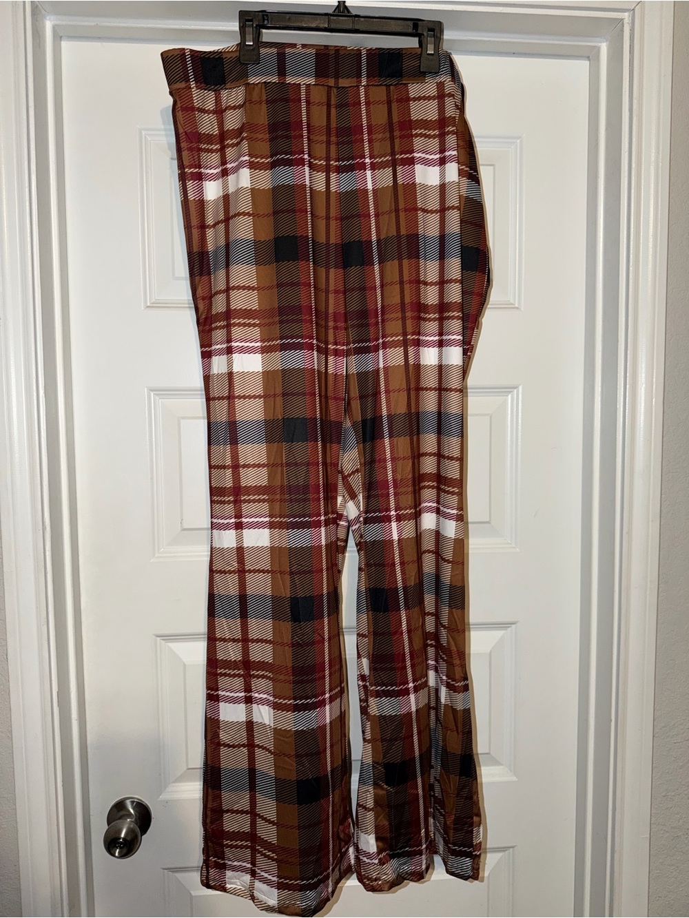 SHEIN Rust Brown Plaid Wide-Leg Pants